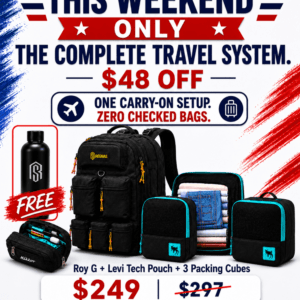 Roy G - Travel Backpack 35L & Levi Tech Pouch & Packing Cubes (3 in 1)